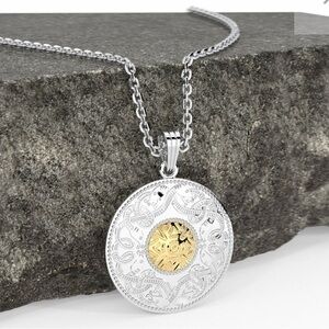 Boru Ireland Celtic Warrior Pendant Silver Chalice Disc with 18K Gold Bead